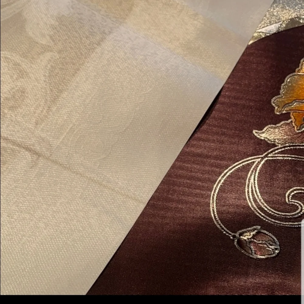 NWOT Floral Satiny Tablecloth Gold & Brown